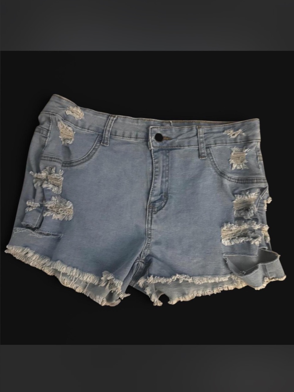 Frayed Hem Light Blue Distressed Denim Shorts